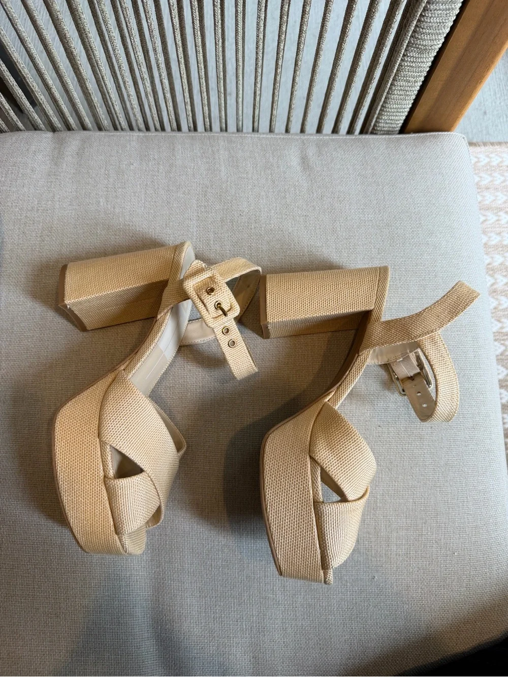 Dolce Vita Beige Platform Block Heel Sandals with Ankle Strap
